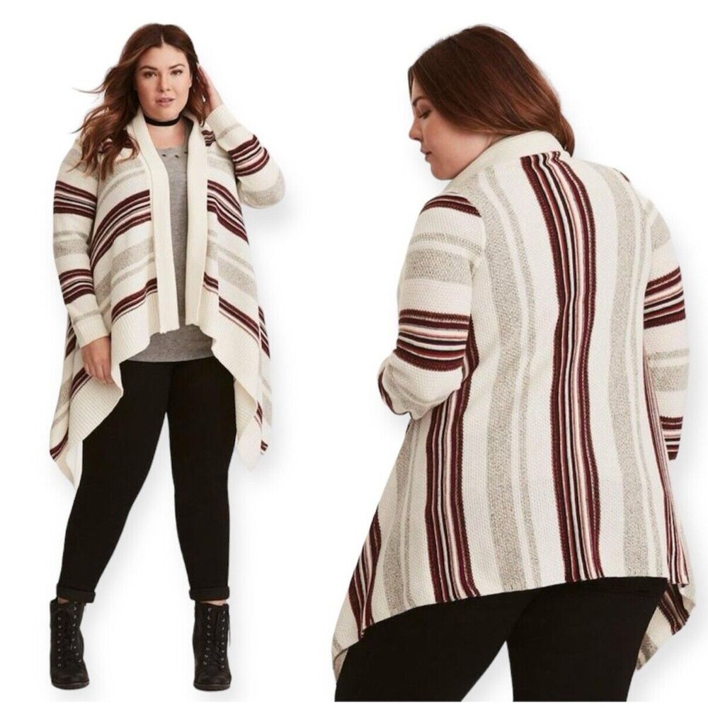 Torrid Cardigan Sweater Duster Women's size 2 2X Striped Open Draped Waterfall